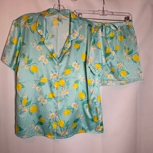 Flora by Flora Nikrooz Pajama Set Top Shorts‎ Lemon Daisy Print M Medium Comfy